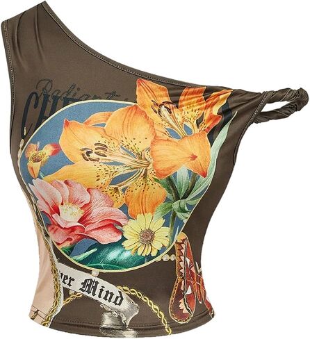 SOLY HUX Women's Y2k Off The Shoulder Tops Vintage Floral Sleeveless Going Out Crop Tank Top Tropical Vacation Outfits in Saudi Arabia