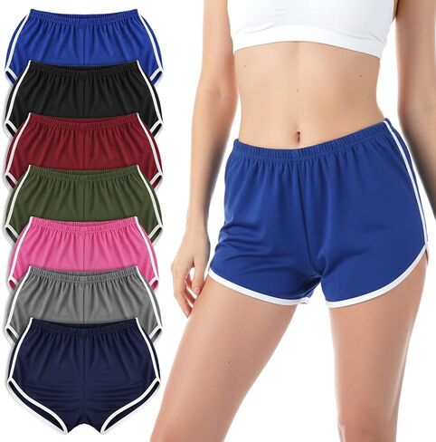Kifmurase 7 Pack Women's Cotton Yoga Dance Shorts, Summer Athletic Sport Shorts for Women Yoga Cycling Hiking Sports Running in Kuwait
