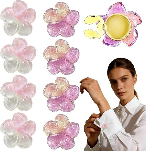 8 Pcs Pink Button Covers Pearl Flower Pearl Rhinestone Buttons Detachable Shirt Button Clips Cufflinks Clip On Cuff Accessories for Women in Saudi Arabia