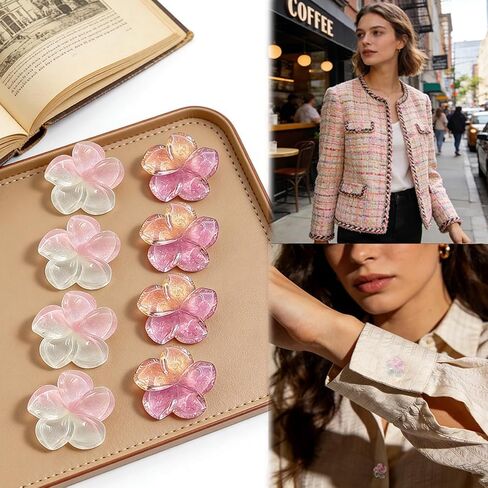 8 Pcs Pink Button Covers Pearl Flower Pearl Rhinestone Buttons Detachable Shirt Button Clips Cufflinks Clip On Cuff Accessories for Women in Saudi Arabia