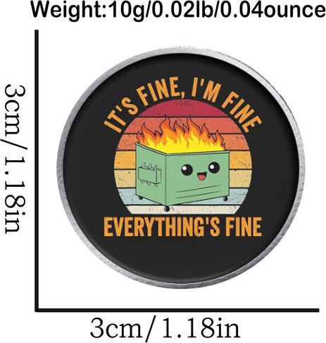 2-Pack “It’s Fine, I’m Fine, Everything’s Fine" Dumpster Fire English Brooch – Alloy Enamel Lapel Pin Cute Humor Gift for Stress Relief & Self Expression, Funny Stress Relief Brooch, Team Dumpster Fire Pin in Saudi Arabia