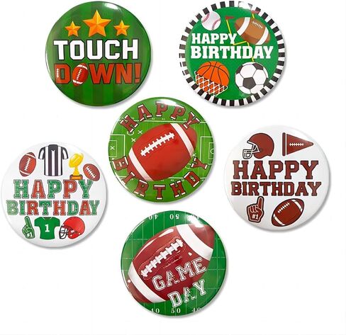 6pcs Basketball Birthday Badges Pins, 2.3 inch Round, Fun Party Supplies for Kids Tin Metal Enamel Pins with Basketball Designs for Birthday Boy Men in Kuwait