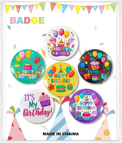 6pcs Basketball Birthday Badges Pins, 2.3 inch Round, Fun Party Supplies for Kids Tin Metal Enamel Pins with Basketball Designs for Birthday Boy Men in Kuwait