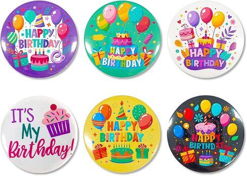 6pcs Basketball Birthday Badges Pins, 2.3 inch Round, Fun Party Supplies for Kids Tin Metal Enamel Pins with Basketball Designs for Birthday Boy Men in Kuwait
