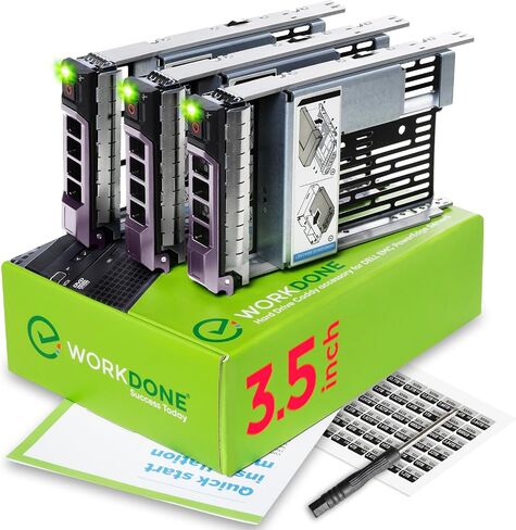 WORKDONE 3.5" Hard Drive Caddy Tray KG1CH with 2.5" HDD SSD Adapter 9W8C4 | Only for bigger 4.2" Wide Hot-Swap Bay, fits Dell PowerEdge 13-11th Gen, Adapter Sled, Labels, Screws, Manual, Screwdriver in Kuwait