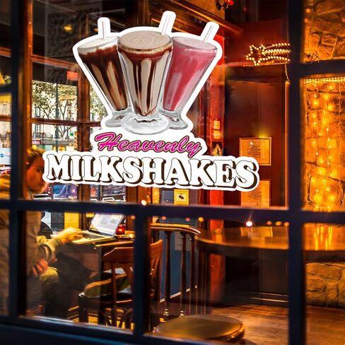 Die-Cut Sticker Multiple Sizes Heavenly Milkshakes Style B Restaurant & Food Heavenly Milkshakes Indoor Decal Concession Sign Pink - 10in Longest Side in Saudi Arabia