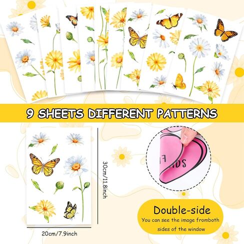 FYSUIMU 9 Sheets Spring Summer Daisy Window Cling Sticker White Yellow Floral Butterfly Reusable Double-Side Window Decals for Home Office Classroom Party Shop Decorations in Kuwait