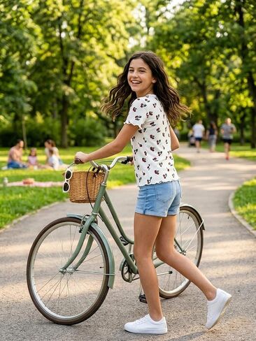 Girls Cherry Print T‑Shirt Cute Summer Top, Ribbed Knit Tee for Kids 7‑14Y, Short Sleeve Fashion Casual Everyday in Saudi Arabia