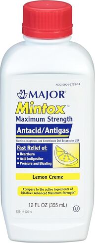 مضاد الحموضة/مضاد الغازات من MAJOR Mintox ذو القوة القصوى للتخفيف السريع من حرقة المعدة وعسر الهضم الحمضي والضغط والانتفاخ - كريم الليمون - 12 أونصة سائلة (355 مل) (عبوة واحدة) in Kuwait