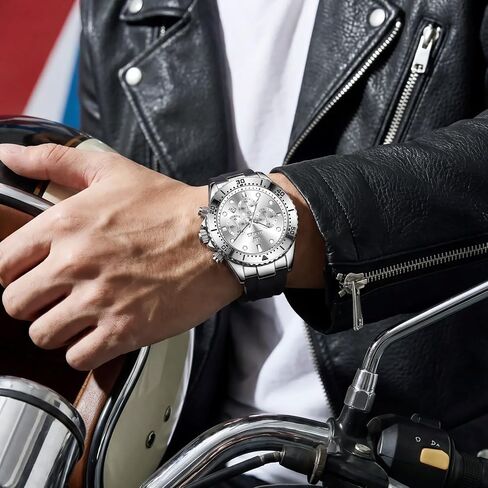 OLEVS Men's Watches Sport Chronograph Analog Quartz Watch for Men with Date Waterproof Dress Casual Fashion Watch Soft Silicone Rubber Strap Band, Unidirectional Bezel & 42mm Big Face in Kuwait