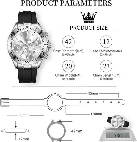 OLEVS Men's Watches Sport Chronograph Analog Quartz Watch for Men with Date Waterproof Dress Casual Fashion Watch Soft Silicone Rubber Strap Band, Unidirectional Bezel & 42mm Big Face in Kuwait