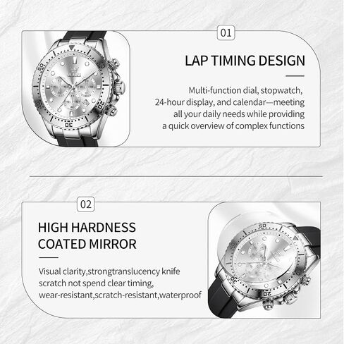 OLEVS Men's Watches Sport Chronograph Analog Quartz Watch for Men with Date Waterproof Dress Casual Fashion Watch Soft Silicone Rubber Strap Band, Unidirectional Bezel & 42mm Big Face in Kuwait
