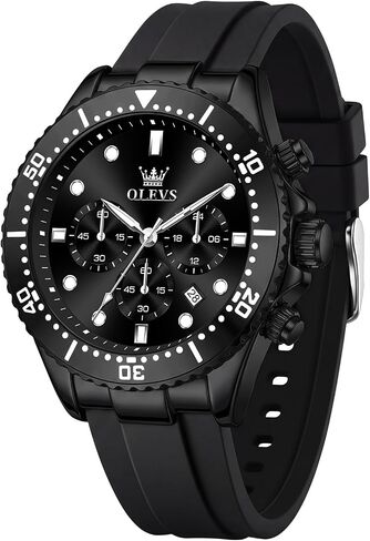 OLEVS Men's Watches Sport Chronograph Analog Quartz Watch for Men with Date Waterproof Dress Casual Fashion Watch Soft Silicone Rubber Strap Band, Unidirectional Bezel & 42mm Big Face in Kuwait