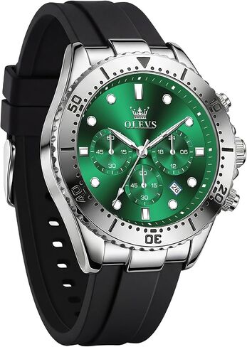 OLEVS Men's Watches Sport Chronograph Analog Quartz Watch for Men with Date Waterproof Dress Casual Fashion Watch Soft Silicone Rubber Strap Band, Unidirectional Bezel & 42mm Big Face in Kuwait