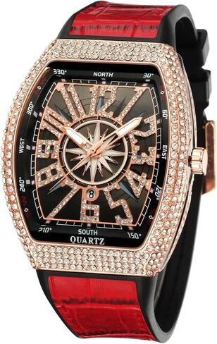 Fashion Hip Hop Men’s Crystal Watch, Bling Bling Rectangle Case Gift Box Included in Saudi Arabia