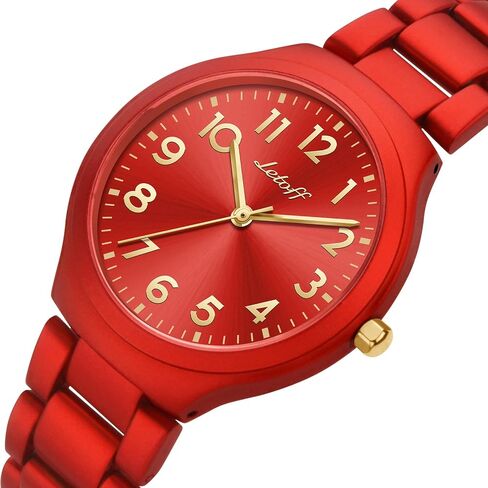 Letoff Red Women's Watch with Gold Arabic Numerals, Interchangeable Metal Strap (No Tools Needed), Bold Fashion Timepiece Water Resistant 100ft in Saudi Arabia