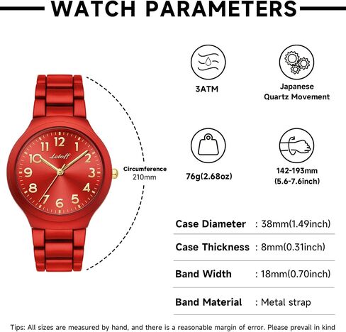 Letoff Red Women's Watch with Gold Arabic Numerals, Interchangeable Metal Strap (No Tools Needed), Bold Fashion Timepiece Water Resistant 100ft in Saudi Arabia