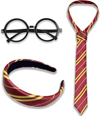 3pcs Halloween Wizard Costume Accessories Set for Women,Burgundy Red and Yellow Stripe Headband and Tie Adult Party Cosplay in Kuwait