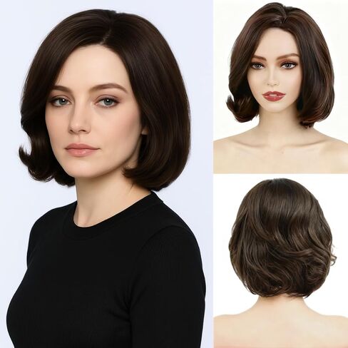 Short Brown Bob Wigs for Women Natural Wavy Mix Brown Color Layered Bob Wig Fashion Hairstyle for Daily Party Costume in Saudi Arabia