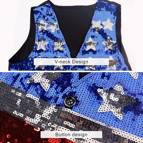 American Flag Sparkly Sequin Button Down Vest for Men Women 4th of July Patriotic Top V Neck Sleeveless Shirt Costume One Size in Saudi Arabia