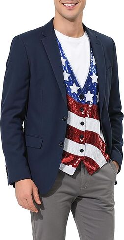 American Flag Sparkly Sequin Button Down Vest for Men Women 4th of July Patriotic Top V Neck Sleeveless Shirt Costume One Size in Saudi Arabia