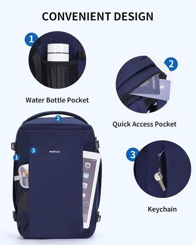 ECOHUB Anti Theft Laptop Backpack, Flight Approved Travel Bag, 30L Personal Item for Business Commute, Fits 17.3" Computer, Blue in Saudi Arabia