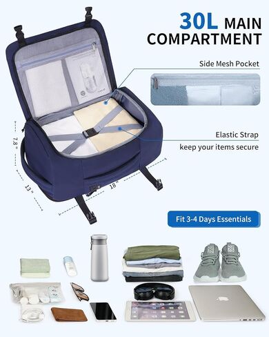 ECOHUB Anti Theft Laptop Backpack, Flight Approved Travel Bag, 30L Personal Item for Business Commute, Fits 17.3" Computer, Blue in Saudi Arabia