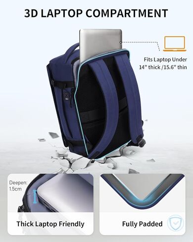 ECOHUB Anti Theft Laptop Backpack, Flight Approved Travel Bag, 30L Personal Item for Business Commute, Fits 17.3" Computer, Blue in Saudi Arabia