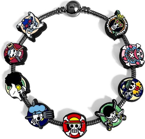 OP Charm Bracelet Gift Set 9 Anime-Style Mini Chibi Skull Faces, Luffy, Zoro, Nami, Sanji, Usopp, Robin & More, Removable Alloy Chain for Fans in Saudi Arabia