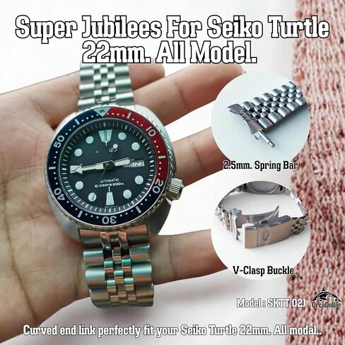SKTT 02J Solid jubilees stainless steel bracelet for Seiko new New Turtles features a 2.5mm fat spring bar and V-clasp double lock buckle. Curved end link perfectly fit your New Turtles SRP777 SRP775 SRP773 SRPA21 in Saudi Arabia