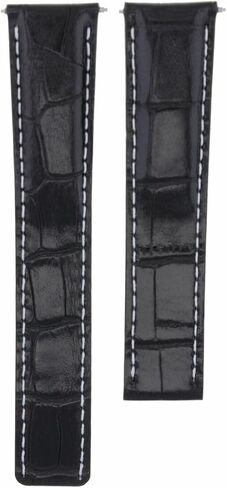 حزام ساعة جلدي من Ewatchparts 20/18 ملم متوافق مع ساعة بريتلينغ بايلوت مشبك نشر أسود مع خياطة بيضاء in Kuwait
