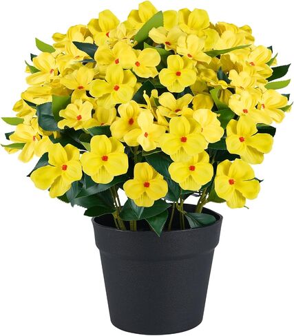 زهور Impatiens الاصطناعية في وعاء للزهور الصناعية في الهواء الطلق 14 بوصة نباتات وهمية الربيع الصيف الديكور للمنزل الباب الأمامي حديقة زارع الفناء شرفة ساحة داخلي في الهواء الطلق (وردة حمراء) in Kuwait