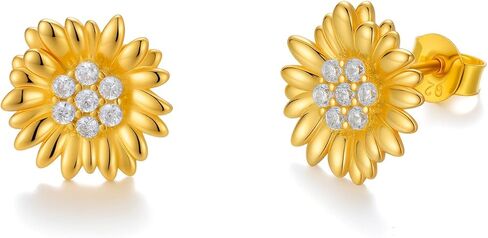 Diamond Sunflower Earrings for Women, 925 Sterling Silver Sunflower Stud Earrings with Lab Grown Diamonds Jewelry Gifts for Christmas Mothers Day Birthday in Saudi Arabia