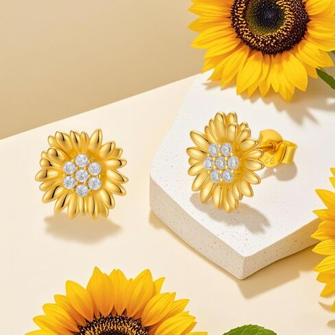 Diamond Sunflower Earrings for Women, 925 Sterling Silver Sunflower Stud Earrings with Lab Grown Diamonds Jewelry Gifts for Christmas Mothers Day Birthday in Kuwait