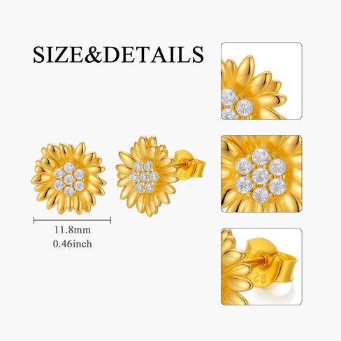 Diamond Sunflower Earrings for Women, 925 Sterling Silver Sunflower Stud Earrings with Lab Grown Diamonds Jewelry Gifts for Christmas Mothers Day Birthday in Kuwait