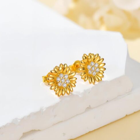 Diamond Sunflower Earrings for Women, 925 Sterling Silver Sunflower Stud Earrings with Lab Grown Diamonds Jewelry Gifts for Christmas Mothers Day Birthday in Kuwait