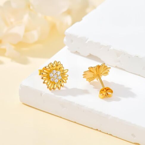 Diamond Sunflower Earrings for Women, 925 Sterling Silver Sunflower Stud Earrings with Lab Grown Diamonds Jewelry Gifts for Christmas Mothers Day Birthday in Kuwait