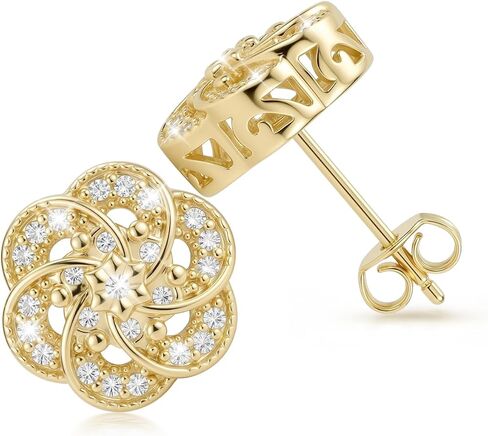 14K Gold Stud Earrings for Women Trendy Flower-shaped Gold Earrings Studs Fit Hypoallergenic Earring CZ Post Earring Butterfly Push Backings 10mm in Saudi Arabia