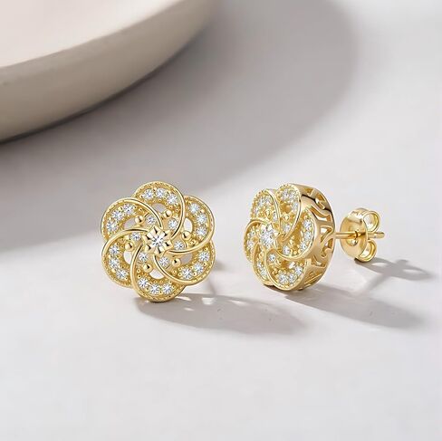 14K Gold Stud Earrings for Women Trendy Flower-shaped Gold Earrings Studs Fit Hypoallergenic Earring CZ Post Earring Butterfly Push Backings 10mm in Saudi Arabia