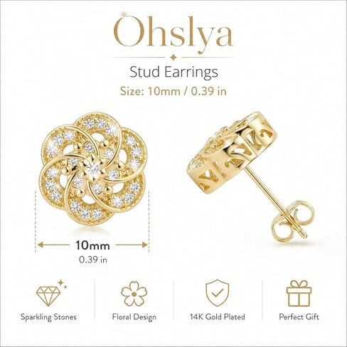 14K Gold Stud Earrings for Women Trendy Flower-shaped Gold Earrings Studs Fit Hypoallergenic Earring CZ Post Earring Butterfly Push Backings 10mm in Saudi Arabia