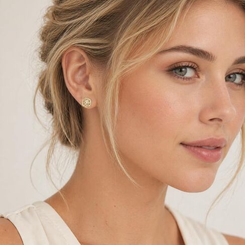 14K Gold Stud Earrings for Women Trendy Flower-shaped Gold Earrings Studs Fit Hypoallergenic Earring CZ Post Earring Butterfly Push Backings 10mm in Saudi Arabia