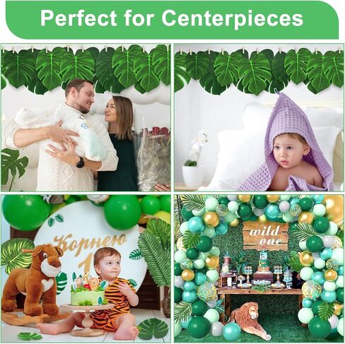 106Pieces 10 Kinds Artificial Palm Leaves Tropical Leaves with Stems Jungle Leaves Decorations for Hawaiian Luau Party Beach Baby Shower Wedding Birthday in Kuwait