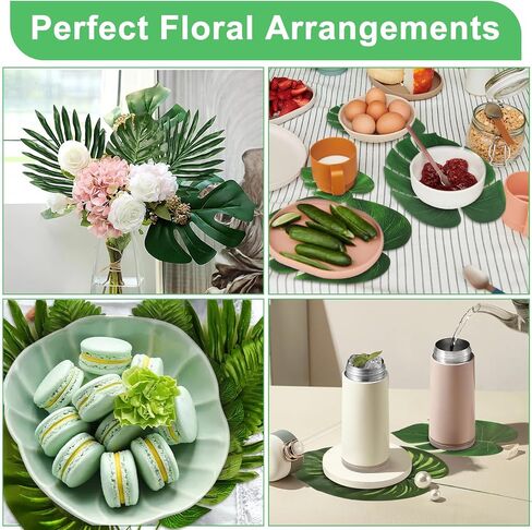 106Pieces 10 Kinds Artificial Palm Leaves Tropical Leaves with Stems Jungle Leaves Decorations for Hawaiian Luau Party Beach Baby Shower Wedding Birthday in Kuwait