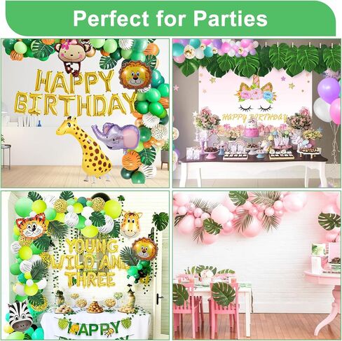106Pieces 10 Kinds Artificial Palm Leaves Tropical Leaves with Stems Jungle Leaves Decorations for Hawaiian Luau Party Beach Baby Shower Wedding Birthday in Kuwait
