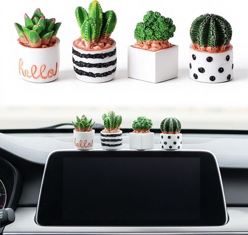 Cute Car Accessories for Women 4PCS Tiny Plants Dashboard Decorations, Car Dashboard Decorations Mini Succulent Cars Decor Mini Cars Ornament Screen Ornament Accessories in Saudi Arabia