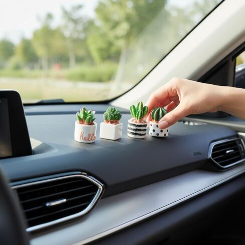 Cute Car Accessories for Women 4PCS Tiny Plants Dashboard Decorations, Car Dashboard Decorations Mini Succulent Cars Decor Mini Cars Ornament Screen Ornament Accessories in Saudi Arabia