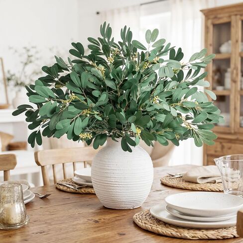 Artificial Greenery Eucalyptus Stems Fake Plants Faux Ficus Leaf Stems Greenery For Vase Fake Leaves Greenery Branches Artificial Italian Ruscus For Spring Decor Kitchen Farmhouse(Green)4PCS in Saudi Arabia