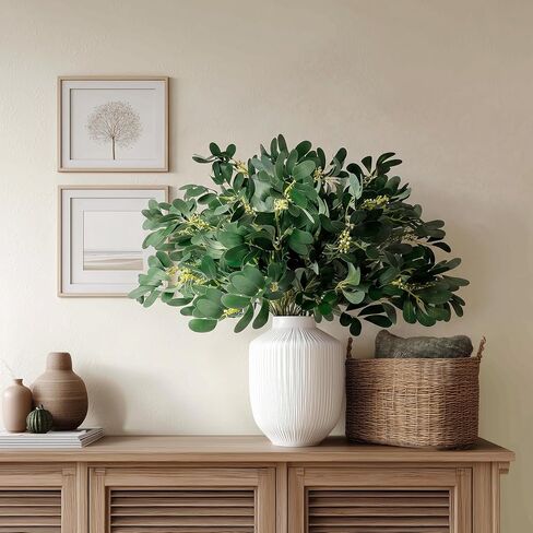 Artificial Greenery Eucalyptus Stems Fake Plants Faux Ficus Leaf Stems Greenery For Vase Fake Leaves Greenery Branches Artificial Italian Ruscus For Spring Decor Kitchen Farmhouse(Green)4PCS in Saudi Arabia