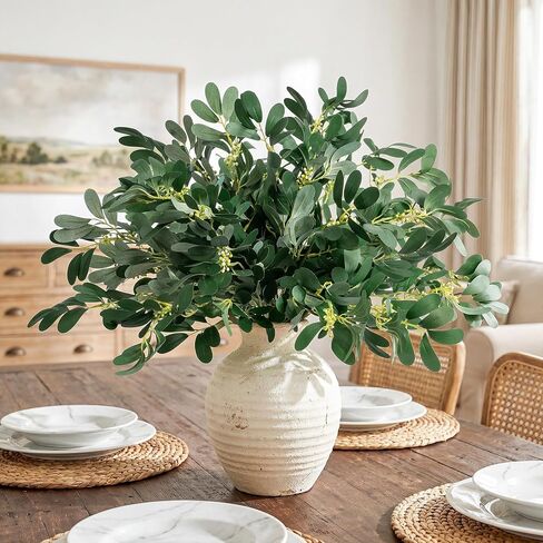 Artificial Greenery Eucalyptus Stems Fake Plants Faux Ficus Leaf Stems Greenery For Vase Fake Leaves Greenery Branches Artificial Italian Ruscus For Spring Decor Kitchen Farmhouse(Green)4PCS in Saudi Arabia