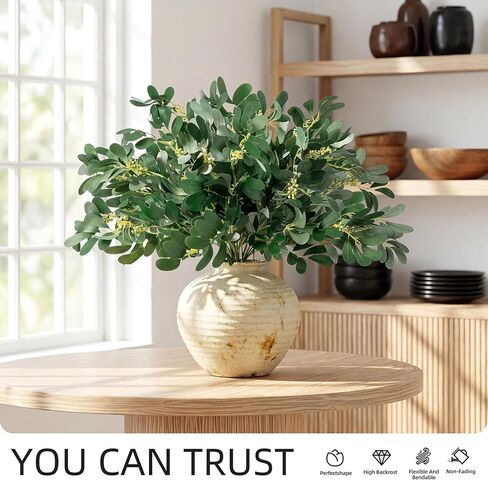 Artificial Greenery Eucalyptus Stems Fake Plants Faux Ficus Leaf Stems Greenery For Vase Fake Leaves Greenery Branches Artificial Italian Ruscus For Spring Decor Kitchen Farmhouse(Green)4PCS in Saudi Arabia
